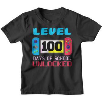 Level 100 Days Of School Unlocked Gamer Video Games Boys V11 Youth T-shirt - Thegiftio UK