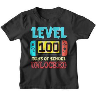 Level 100 Days Of School Unlocked Gamer Video Games Boys V14 Youth T-shirt - Thegiftio UK