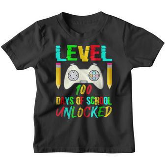 Level 100 Days Of School Unlocked Gamer Video Games Boys V15 Youth T-shirt - Thegiftio UK