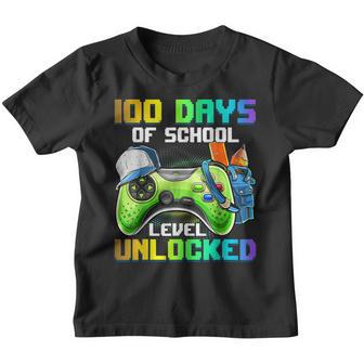 Level 100 Days Of School Unlocked Gamer Video Games Boys V17 Youth T-shirt - Thegiftio UK
