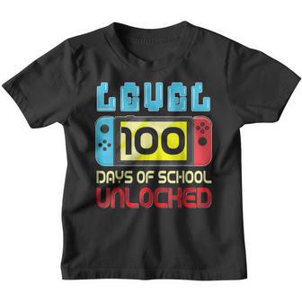 Level 100 Days Of School Unlocked Gamer Video Games Boys V6 Youth T-shirt - Thegiftio UK