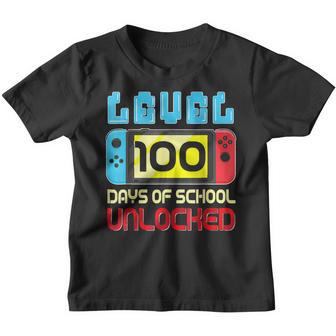 Level 100 Days Of School Unlocked Gamer Video Games Boys V8 Youth T-shirt - Thegiftio UK