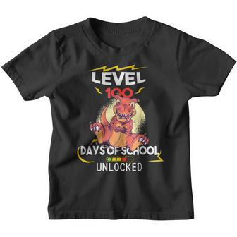 Level 100 Days Of School Unlocked T Rex Gamer Video Game Boy Youth T-shirt - Thegiftio UK
