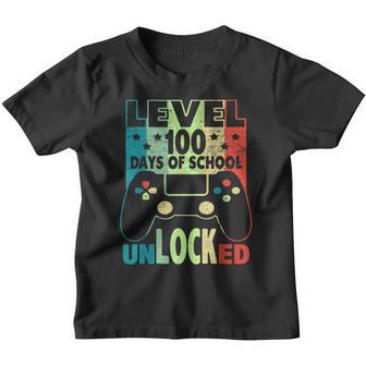Level 100 Unlocked Days Of School Gamer Video Games Boys Youth T-shirt - Thegiftio UK