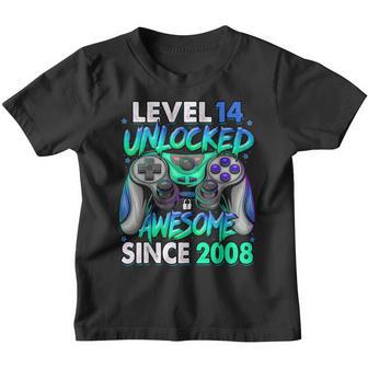 Level 14 Unlocked Awesome Since 2008 14Th Birthday Gaming Youth T-shirt - Thegiftio UK