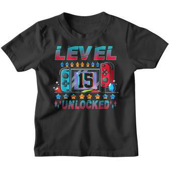 Level 15 Unlocked 15Th Birthday Video Game 15 Year Old Youth T-shirt - Thegiftio UK