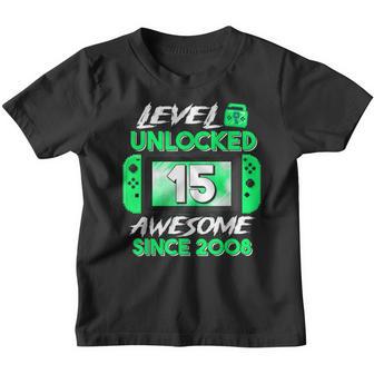 Level 15 Unlocked Awesome 2008 15Th Birthday Boy Video Gamer Youth T-shirt - Thegiftio UK