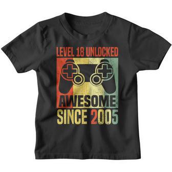 Level 18 Unlocked Awesome Since 2005 18Th Birthday Gaming V8 Youth T-shirt - Thegiftio UK
