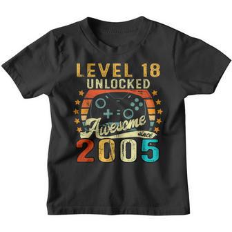 Level 18 Unlocked Awesome Since 2005 18Th Birthday Gifts Youth T-shirt - Thegiftio UK