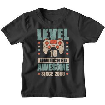Level 18 Unlocked Awesome Since 2005 Video Game Birthday Boy Youth T-shirt - Thegiftio UK
