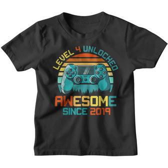 Level 4 Unlocked Awesome 2019 Video Game 4Th Birthday Boys Youth T-shirt - Thegiftio UK