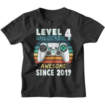 Level 4 Unlocked Awesome Since 2019 4Th Birthday Gaming V12 Youth T-shirt - Thegiftio UK