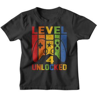 Level 4 Unlocked Video Gamer 4Th Birthday Gift Boys Youth T-shirt - Thegiftio UK