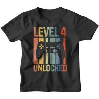 Level 4 Unlocked Video Gamer 4Th Birthday Gifts Boys Youth T-shirt - Thegiftio UK