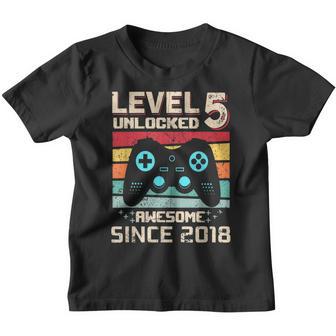 Level 5 Unlocked Awesome Since 2018 5 Year Gamer Birthday Youth T-shirt - Thegiftio UK