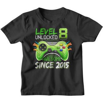 Level 8 Unlocked Awesome Since 2015 8Th Birthday Gaming V11 Youth T-shirt - Thegiftio UK