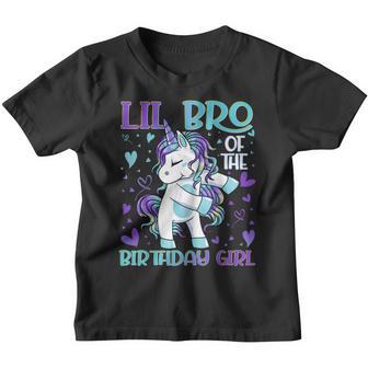 Lil Bro Of The Birthday Girl Flossing Unicorn Little Brother Youth T-shirt - Thegiftio UK