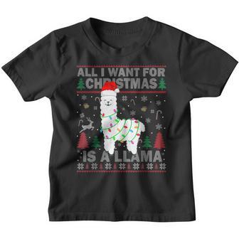 Llama Christmas Lights Funny Men Kids Llama Christmas Youth T-shirt - Thegiftio UK