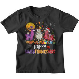 Llama Happy Hallothanksmas V2 Youth T-shirt - Thegiftio UK