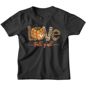 Love Fall Yall Leopard Pumpkin Fall Youth T-shirt - Thegiftio UK