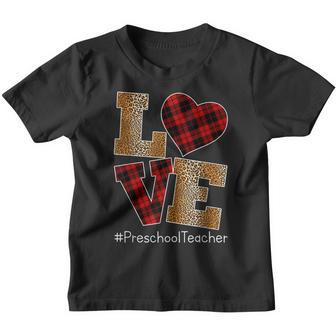 Love Plaid Red Leopard Preschool Teacher Valentines Day Youth T-shirt - Thegiftio UK