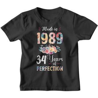 Made In 1989 Floral 34 Year Old 34Th Birthday Gift For Girls Youth T-shirt - Thegiftio UK