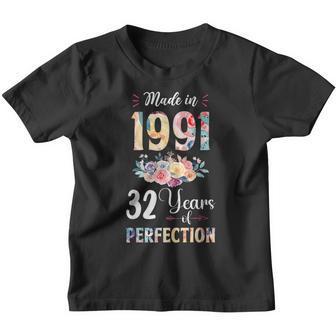 Made In 1991 Floral 32 Year Old 32Th Birthday Gift For Girls Youth T-shirt - Thegiftio UK