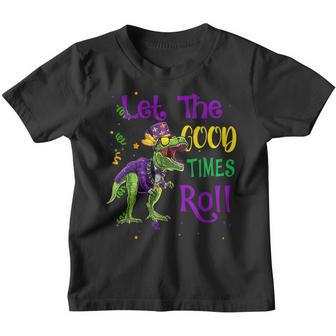 Mardi Gras Let The Good Times Roll Dinosaur Rex Kids Boy Men Youth T-shirt - Thegiftio UK