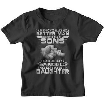 Mens I Asked God To Make Me A Better Man He Sent Me My Sons Shirt Youth T-shirt - Thegiftio UK