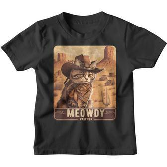 Meowdy Funny Country Music Cat Cowboy Hat Poster Funny Youth T-shirt | Mazezy