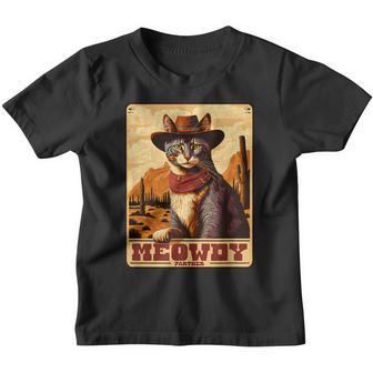 Meowdy Funny Country Music Cat Cowboy Hat Wanted Poster Youth T-shirt - Thegiftio UK