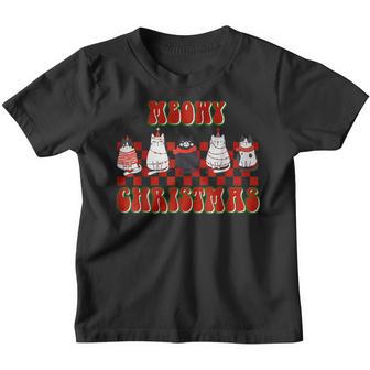 Meowy Catmas Cat Christmas Retro Xmas Girls Boys Funny Santa Youth T-shirt - Thegiftio UK
