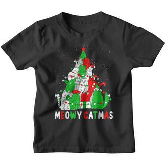 Meowy Catmas Cat Christmas Tree Xmas Girls Boys Funny Santa Youth T-shirt - Thegiftio UK