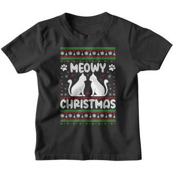 Meowy Catmas Funny Christmas Ugly Sweater Style Youth T-shirt - Thegiftio UK