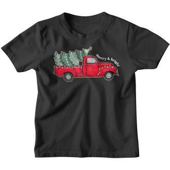 Merry And Bright Christmas Tree Red Truck Women Girls Kids Youth T-shirt - Thegiftio UK
