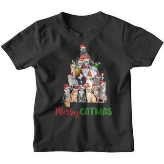 Merry Catmas Christmas For Cat Lovers Kitty Xmas Tree Youth T-shirt - Thegiftio UK