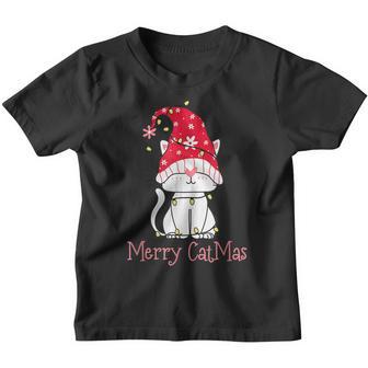 Merry Catmas Cute Christmas Light Cat Lover Xmas Youth T-shirt - Thegiftio UK