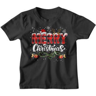 Merry Christmas Buffalo Plaid Red Santa Xmas Pajama Gifts Youth T-shirt - Thegiftio UK