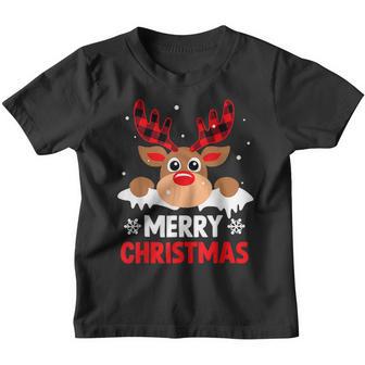 Merry Christmas Buffalo Plaid Reindeer Xmas Pajama Boy Girl Youth T-shirt - Thegiftio UK