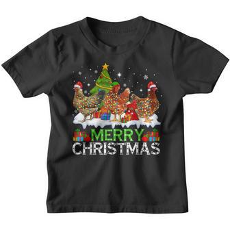Merry Christmas Chicken Elf Santa Hat Lights Funny Xmas Youth T-shirt - Thegiftio UK