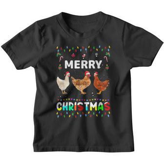 Merry Christmas Chicken Santa Hat Lights Xmas Funny Youth T-shirt - Thegiftio UK