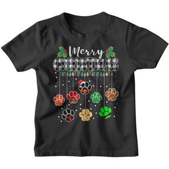 Merry Christmas Dog Paw Print Buffalo Plaid White Ugly Xmas Youth T-shirt - Thegiftio UK