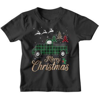Merry Christmas Green Plaid Truck Tree Funny Xmas Men Women Youth T-shirt - Thegiftio UK