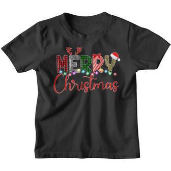 Merry Christmas Leopard Buffalo Red Plaid Santa Family Xmas V2 Youth T-shirt - Thegiftio UK