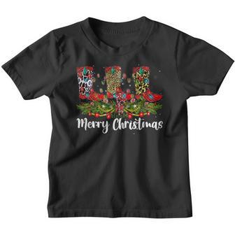 Merry Christmas Leopard Cowboy Boot Western Santa Xmas Light Youth T-shirt - Thegiftio UK