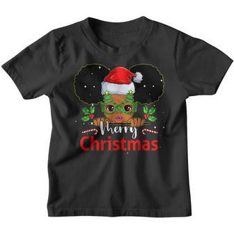 Merry Christmas Little Melanin Girl Santa Claus Hat Pajamas Youth T-shirt - Thegiftio UK