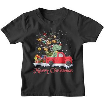Merry Christmas Red Truck Dinosaur Rex Christmas Tree Snow V2 Youth T-shirt - Thegiftio UK