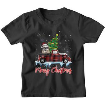 Merry Christmas Sloth Santa Xmas Plaid Red Truck Tree On Car Youth T-shirt - Thegiftio UK