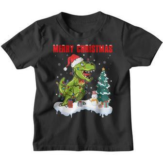 Merry Christmas T Rex Dinosaur Santa Pajama Youth T-shirt - Thegiftio UK