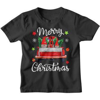 Merry Christmas Three Gnomes Red Truck Christmas Tree Pajama Youth T-shirt - Thegiftio UK